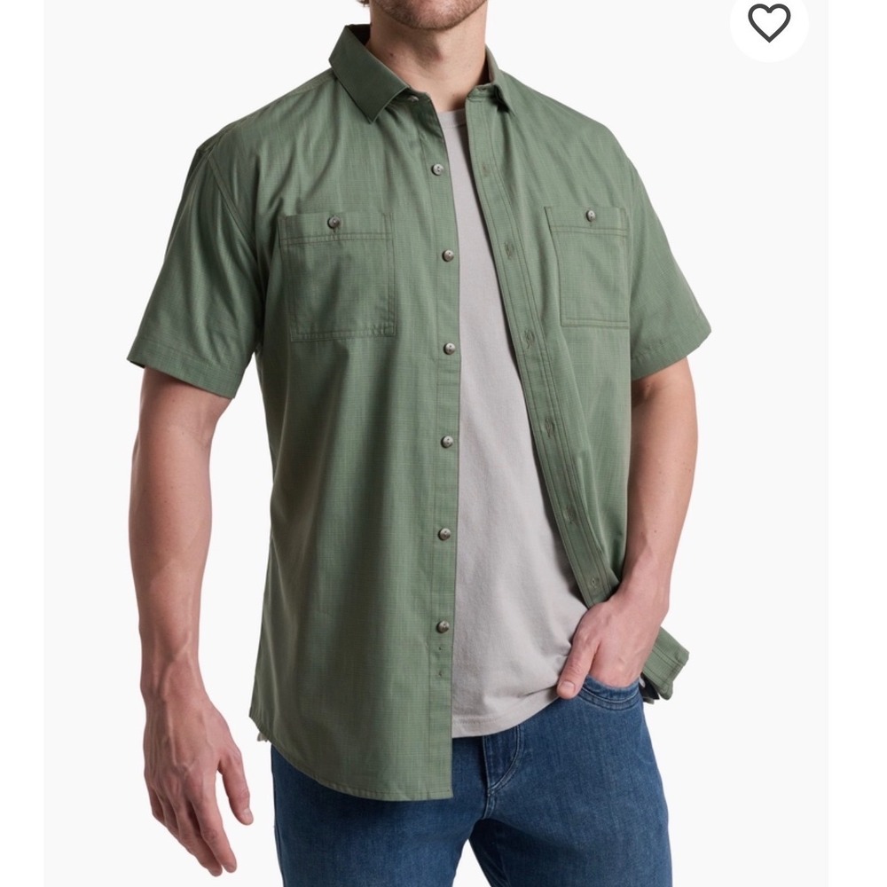 Kuhl Karib Shirt Mens Large Slate Green New Short Sleeve Button Up